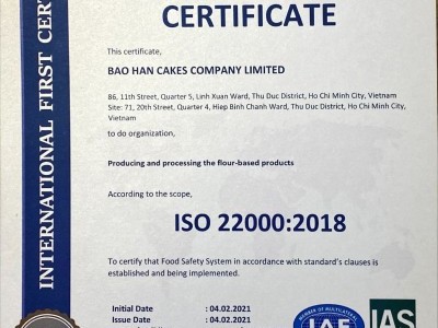 Bánh sỉ Bảo Hân được chứng nhận ISO 22000:2018